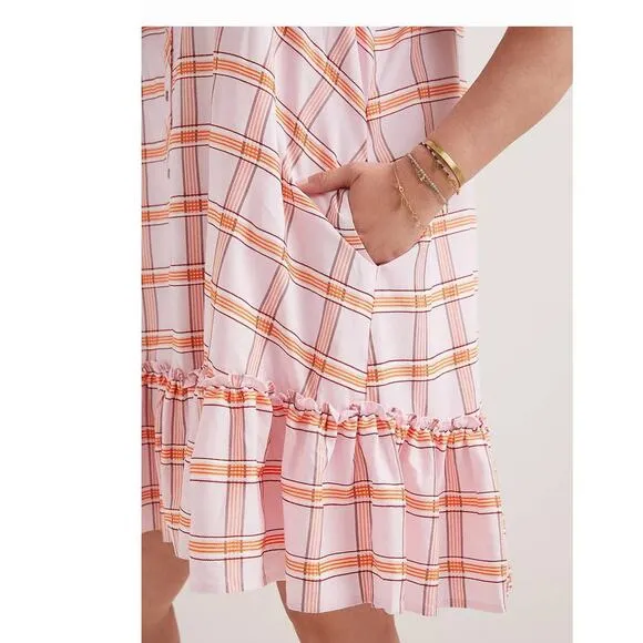 New Anthropologie Maeve Flounced Tunic Mini Dress $148 PLUS 1X Pink Shirtdress