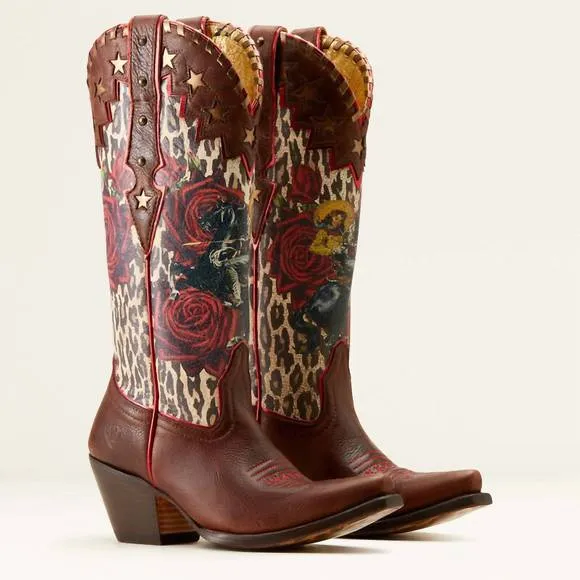 NEW ARIAT women's x toe rodeo quincy western boot in mohogany