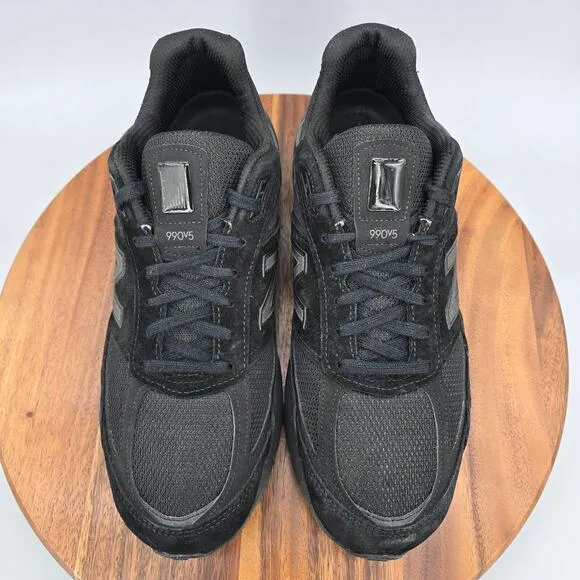 New Balance 990v5 Shoes Men's 11 D Triple Black Suede Leather Athletic Sneakers