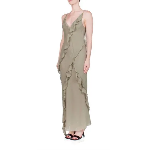 NEW BEC   BRIDGE gabriel frill maxi dress in sage