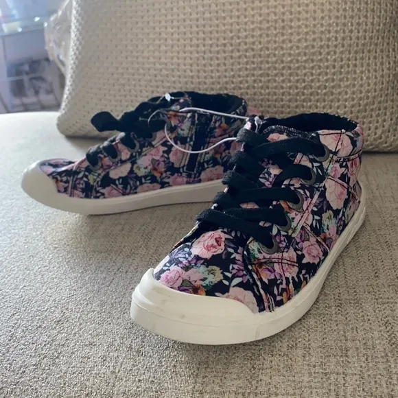 NEW Blowfish rose printed side zipper lace up sneaker shoes kids girls size 1