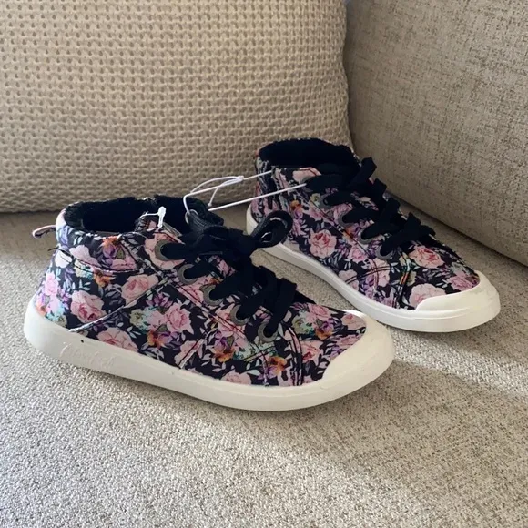 NEW Blowfish rose printed side zipper lace up sneaker shoes kids girls size 1