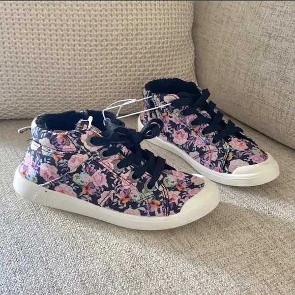 NEW Blowfish rose printed side zipper lace up sneaker shoes kids girls size 1