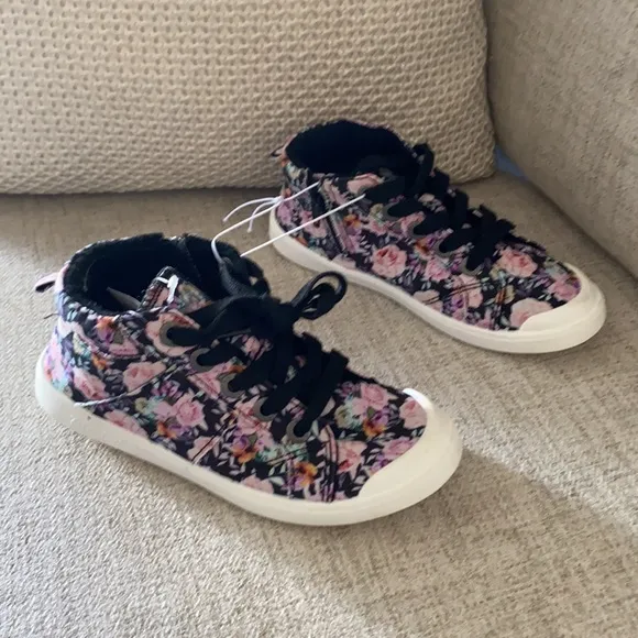 NEW Blowfish rose printed side zipper lace up sneaker shoes kids girls size 1