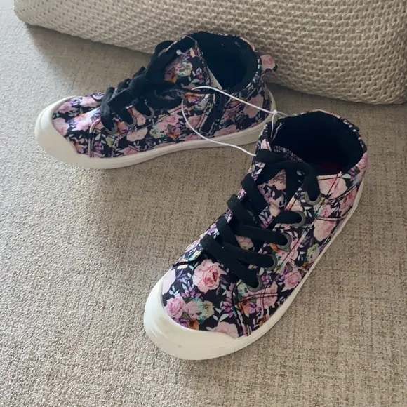 NEW Blowfish rose printed side zipper lace up sneaker shoes kids girls size 1