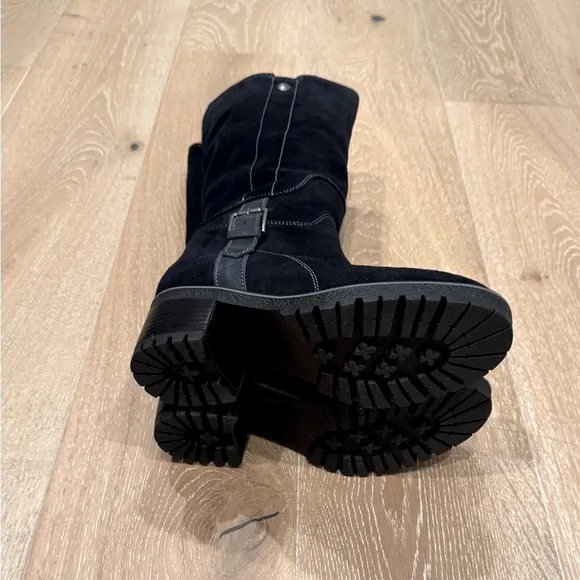 New Bos. &amp; Co. Navy Suede Shearling Lined Waterproof Fashion Boots, Size 38- 7.5