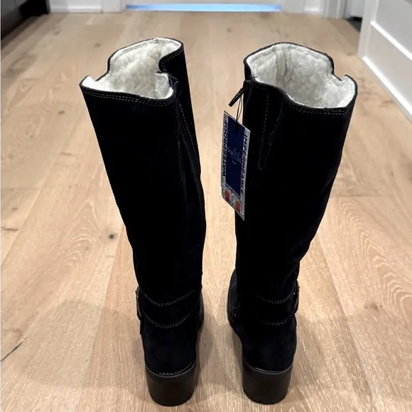 New Bos. &amp; Co. Navy Suede Shearling Lined Waterproof Fashion Boots, Size 38- 7.5