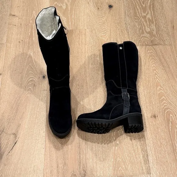 New Bos. &amp; Co. Navy Suede Shearling Lined Waterproof Fashion Boots, Size 38- 7.5