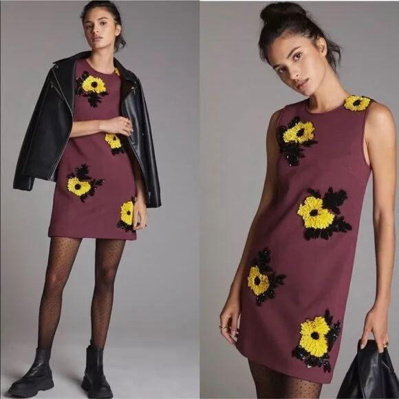 NEW Dhruv Kapoor Anthropologie Sequin Shift Mini Dress Plum