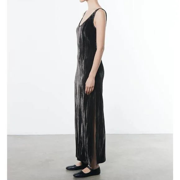 NEW ENZA COSTA silk textured velvet tank dress in anthracite