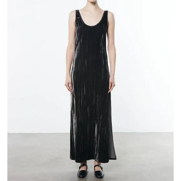 NEW ENZA COSTA silk textured velvet tank dress in anthracite