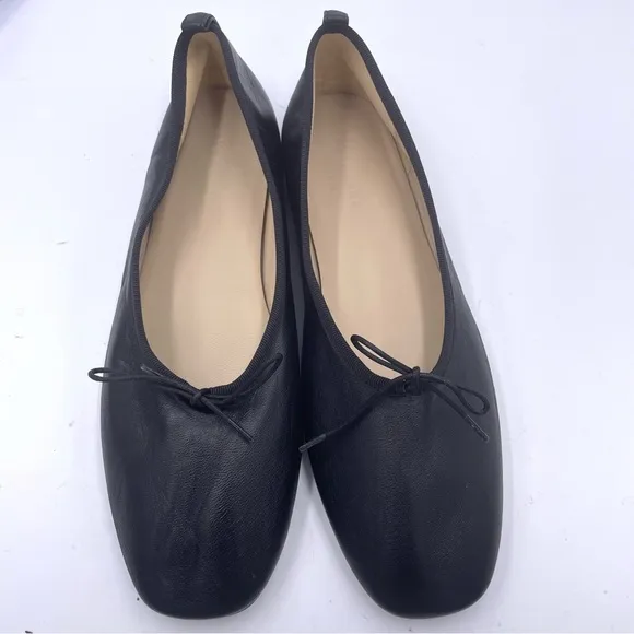 NEW Everlane Black Italian Leather The Day Tie Ballet Flat in Size 10