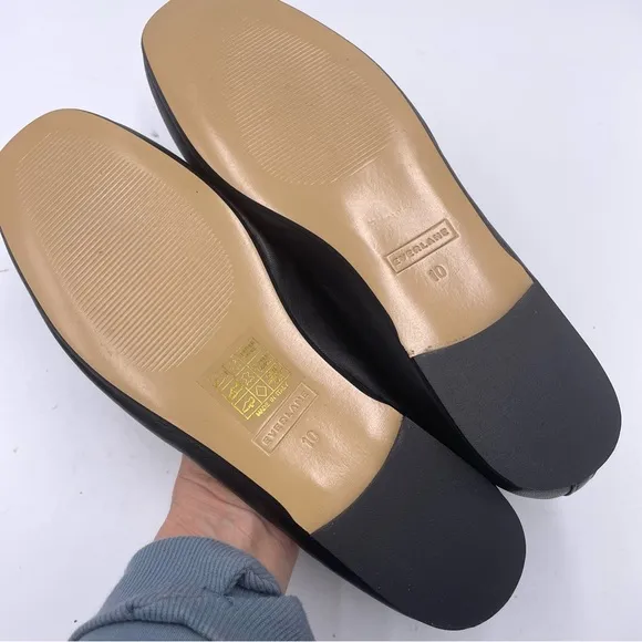 NEW Everlane Black Italian Leather The Day Tie Ballet Flat in Size 10