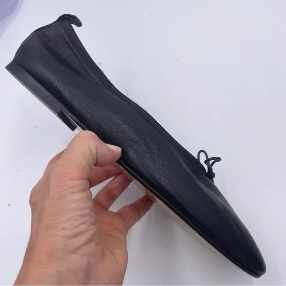 NEW Everlane Black Italian Leather The Day Tie Ballet Flat in Size 10