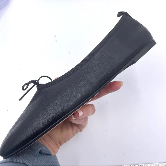 NEW Everlane Black Italian Leather The Day Tie Ballet Flat in Size 10