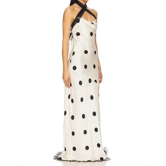 NEW FOR LOVE &amp; LEMONS dorothy dot halter neck gown in white