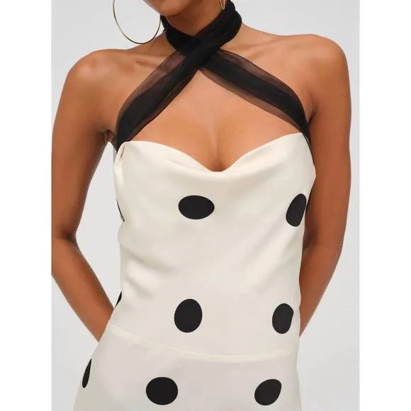 NEW FOR LOVE &amp; LEMONS dorothy dot halter neck gown in white