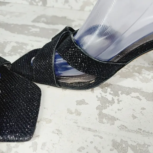 New Franco Sarto Rania 2 Black Faux Leather Stiletto Heel Sandals V586