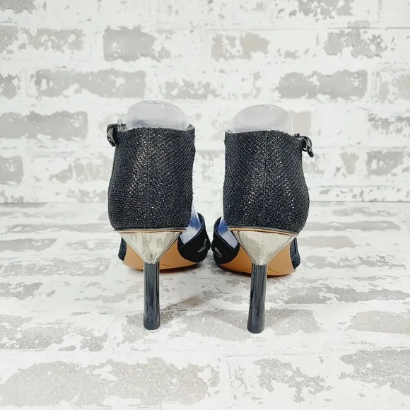 New Franco Sarto Rania 2 Black Faux Leather Stiletto Heel Sandals V586