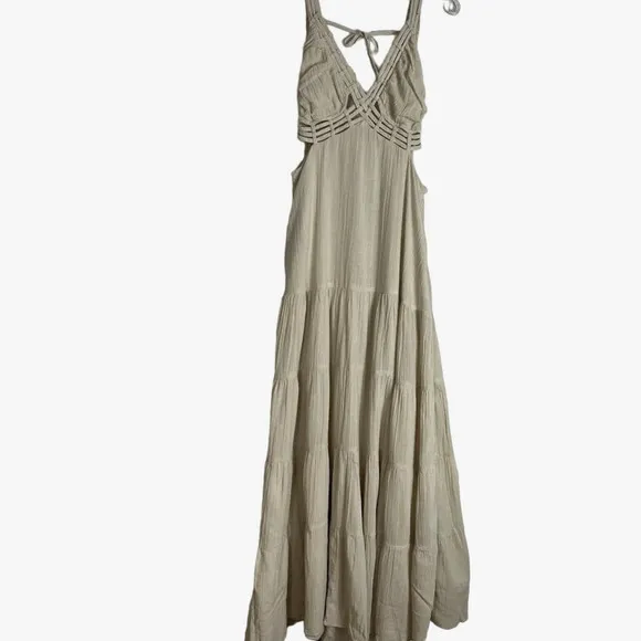 New Free People Auralie Cutout Maxi Dress $128 X-SMALL Tea Tiered Boho Free-Est