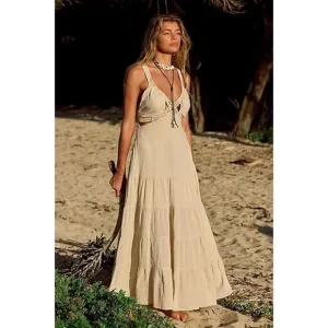 New Free People Auralie Cutout Maxi Dress $128 X-SMALL Tea Tiered Boho Free-Est