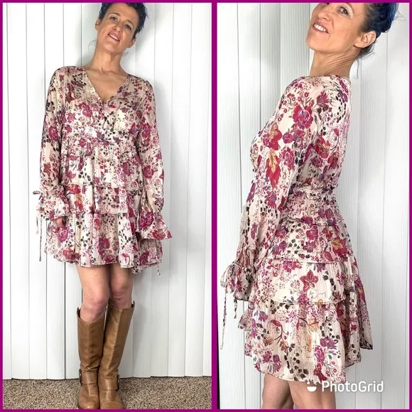 •NEW!🤩 |•FREE PEOPLE•| Cream Combo • Flirty, Floral Dress Spring Summer🌺