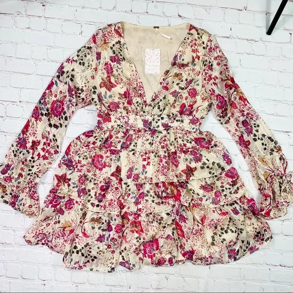 •NEW!🤩 |•FREE PEOPLE•| Cream Combo • Flirty, Floral Dress Spring Summer🌺