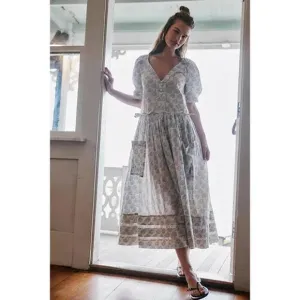 New FREE PEOPLE There She Goes Midi Dress $168  Blue/Ivory size XS