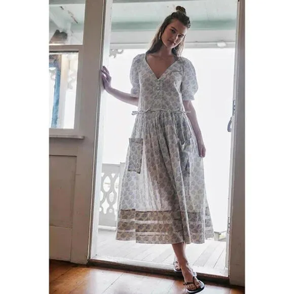 New FREE PEOPLE There She Goes Midi Dress $168  Blue/Ivory size XS