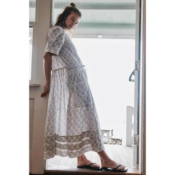 New FREE PEOPLE There She Goes Midi Dress $168  Blue/Ivory size XS