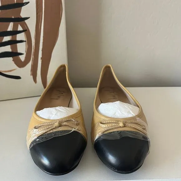 NEW French Sole Tuckernuck Camille Cap Toe Tan Black Leather Flats Size 8