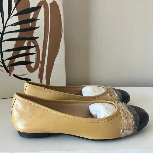 NEW French Sole Tuckernuck Camille Cap Toe Tan Black Leather Flats Size 8