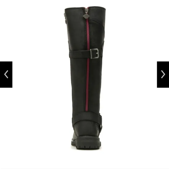 NEW HARLEY DAVIDSON BLACK THICK LEATHER KNEE HIGH SIDE ZIPPER BOOTS