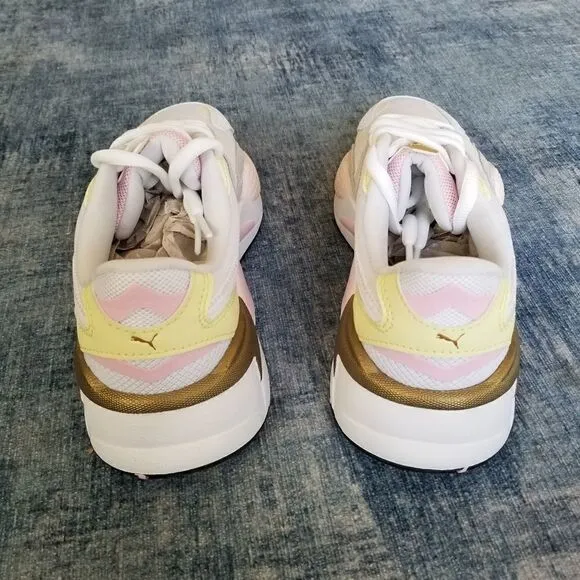 New in Box! Mens Puma RS - X Puzzle V2 Pearl White Yellow Athletic Shoes 8