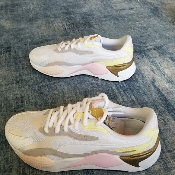 New in Box! Mens Puma RS - X Puzzle V2 Pearl White Yellow Athletic Shoes 8