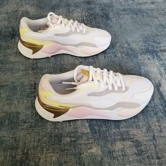 New in Box! Mens Puma RS - X Puzzle V2 Pearl White Yellow Athletic Shoes 8