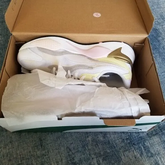 New in Box! Mens Puma RS - X Puzzle V2 Pearl White Yellow Athletic Shoes 8