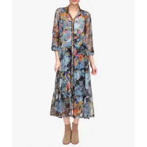 NEW JOHNNY WAS mazzy ruffle tiered dress (slip) in peonee night
