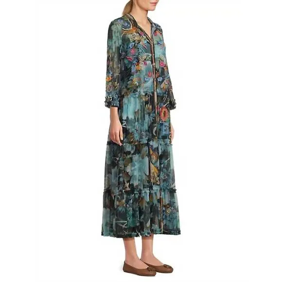 NEW JOHNNY WAS mazzy ruffle tiered dress (slip) in peonee night