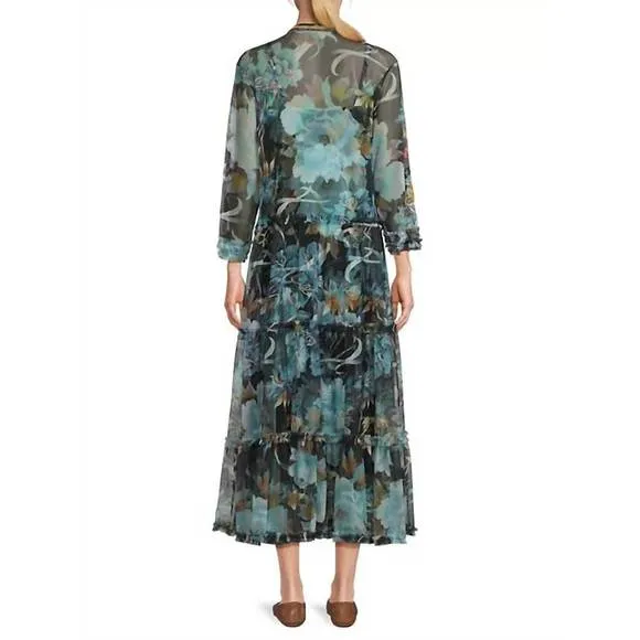 NEW JOHNNY WAS mazzy ruffle tiered dress (slip) in peonee night