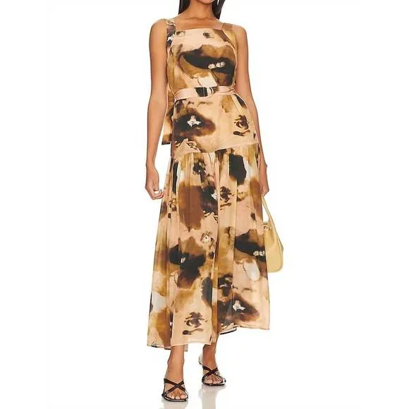NEW KARINA GRIMALDI topaz print maxi dress in doe watercolor