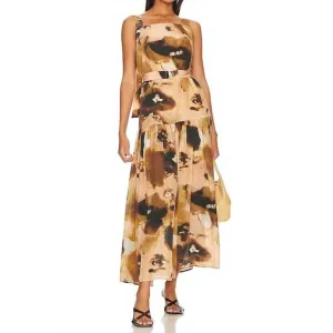 NEW KARINA GRIMALDI topaz print maxi dress in doe watercolor