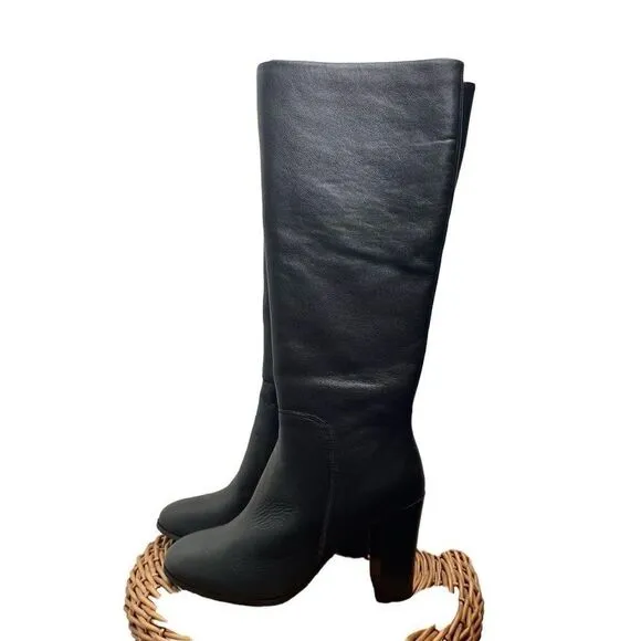 NEW Kenneth Cole Justin Leather Heeled Boots Black Leather With Box NWT 8 $239
