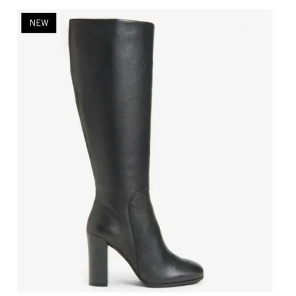 NEW Kenneth Cole Justin Leather Heeled Boots Black Leather With Box NWT 8 $239