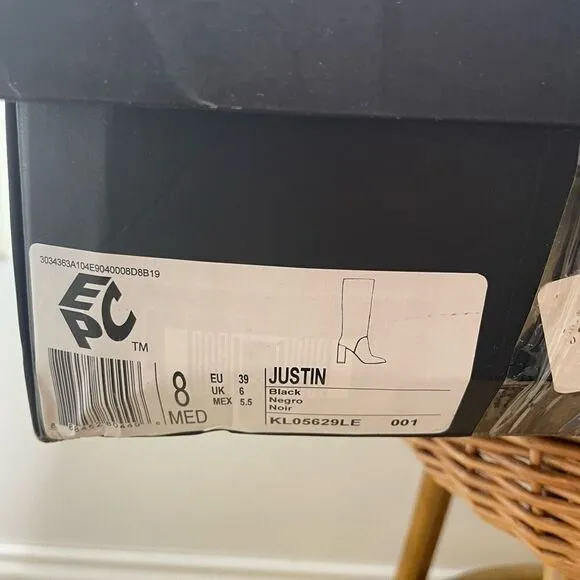NEW Kenneth Cole Justin Leather Heeled Boots Black Leather With Box NWT 8 $239
