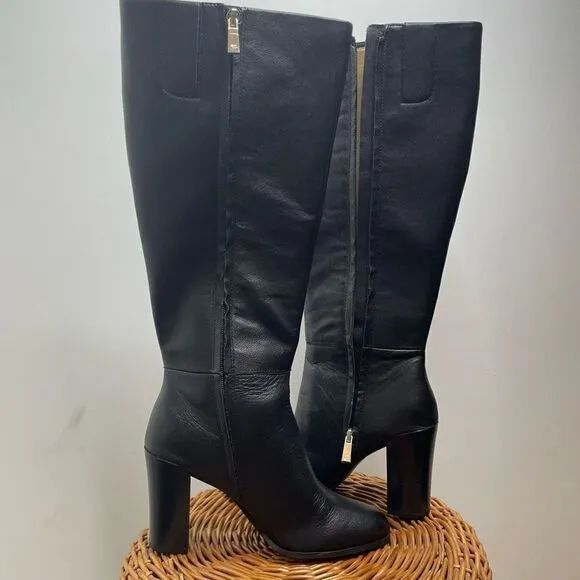 NEW Kenneth Cole Justin Leather Heeled Boots Black Leather With Box NWT 8 $239