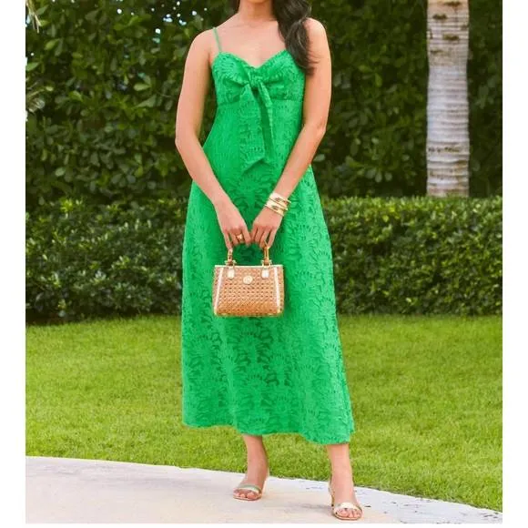NEW LILLY PULITZER sarahlynne maxi dress in fauna green stacked palm burnout