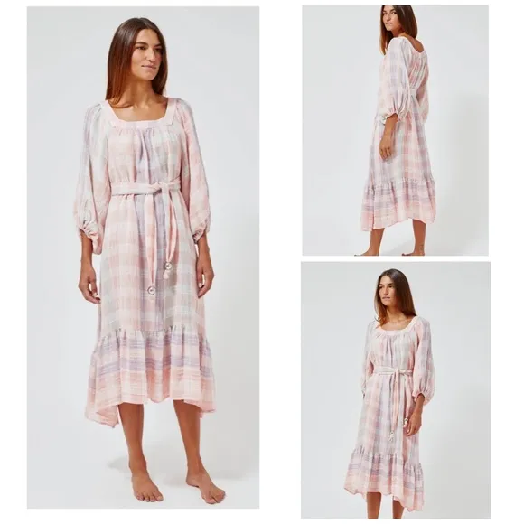 NEW LISA MARIE FERNANDEZ Laure dress in Madras Lightweight Linen Gauze SZ 2 $695