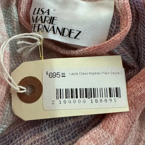NEW LISA MARIE FERNANDEZ Laure dress in Madras Lightweight Linen Gauze SZ 2 $695