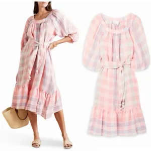 NEW LISA MARIE FERNANDEZ Laure dress in Madras Lightweight Linen Gauze SZ 2 $695